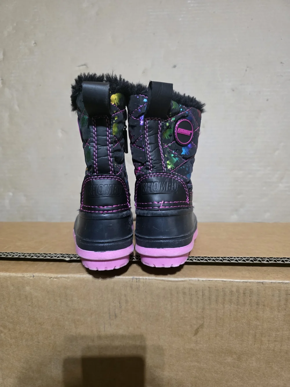 Kids Black and Pink Winter Snow Boots